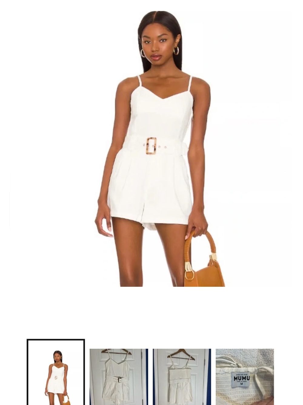 Mumu White Belted Spaghetti Strap Romper